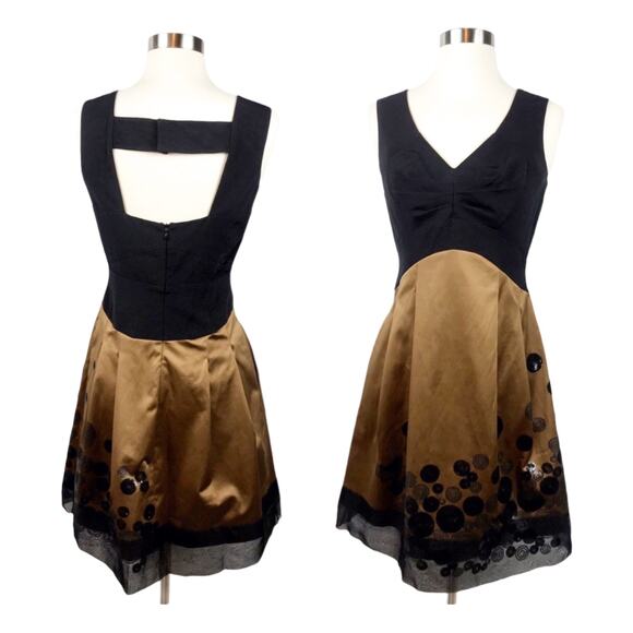 AYSHA Cocktail Dress Black Bronze Sequins Sleeveless Fit & Flare Party 0 EUC - Picture 2 of 9